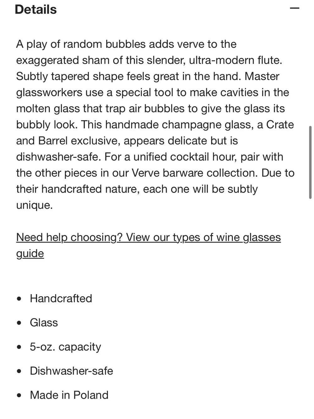 2 Crate&Barrel Clear Glass Champagne Flutes